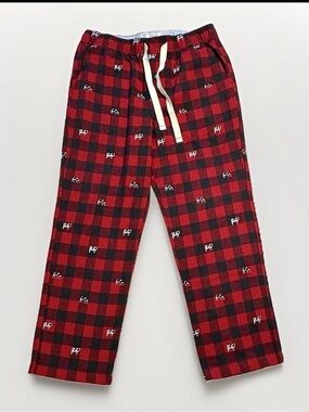 J. Crew NWT Men’s Sz L Pajama Pants In Red Buffalo Plaid Embroidered Cow Print